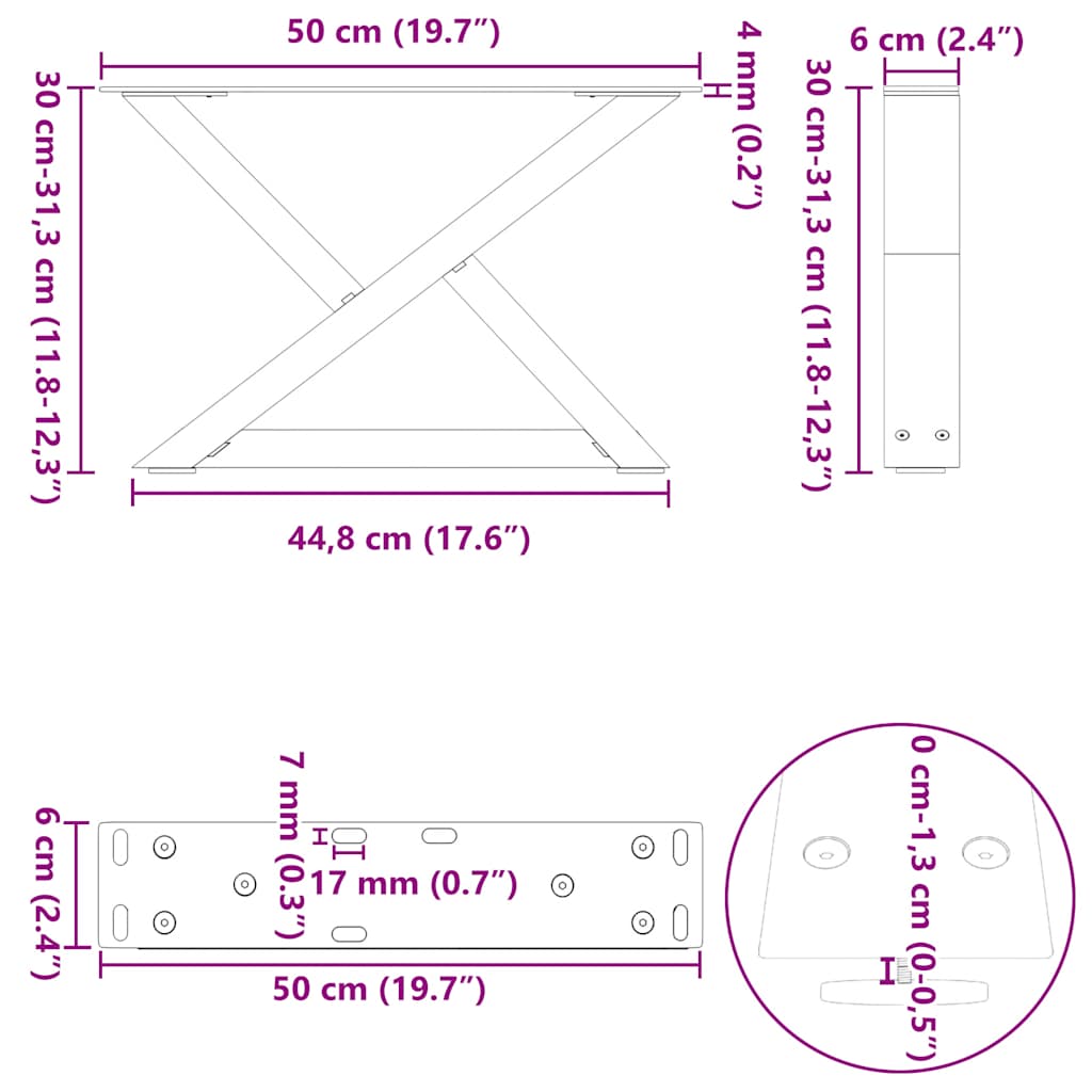 Coffee Table Legs 2 pcs Natural Steel 50x(30-31,3) cm Steel