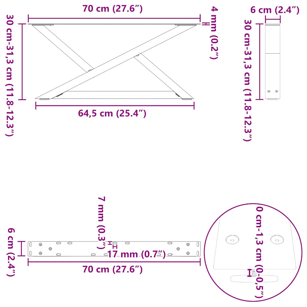 Coffee Table Legs 2 pcs Anthracite 70x(30-31,3) cm Steel