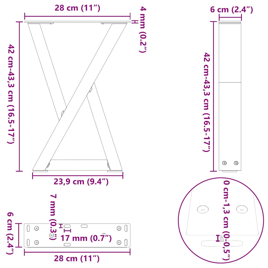 Coffee Table Legs 2 pcs Anthracite 28x(42-43,3) cm Steel