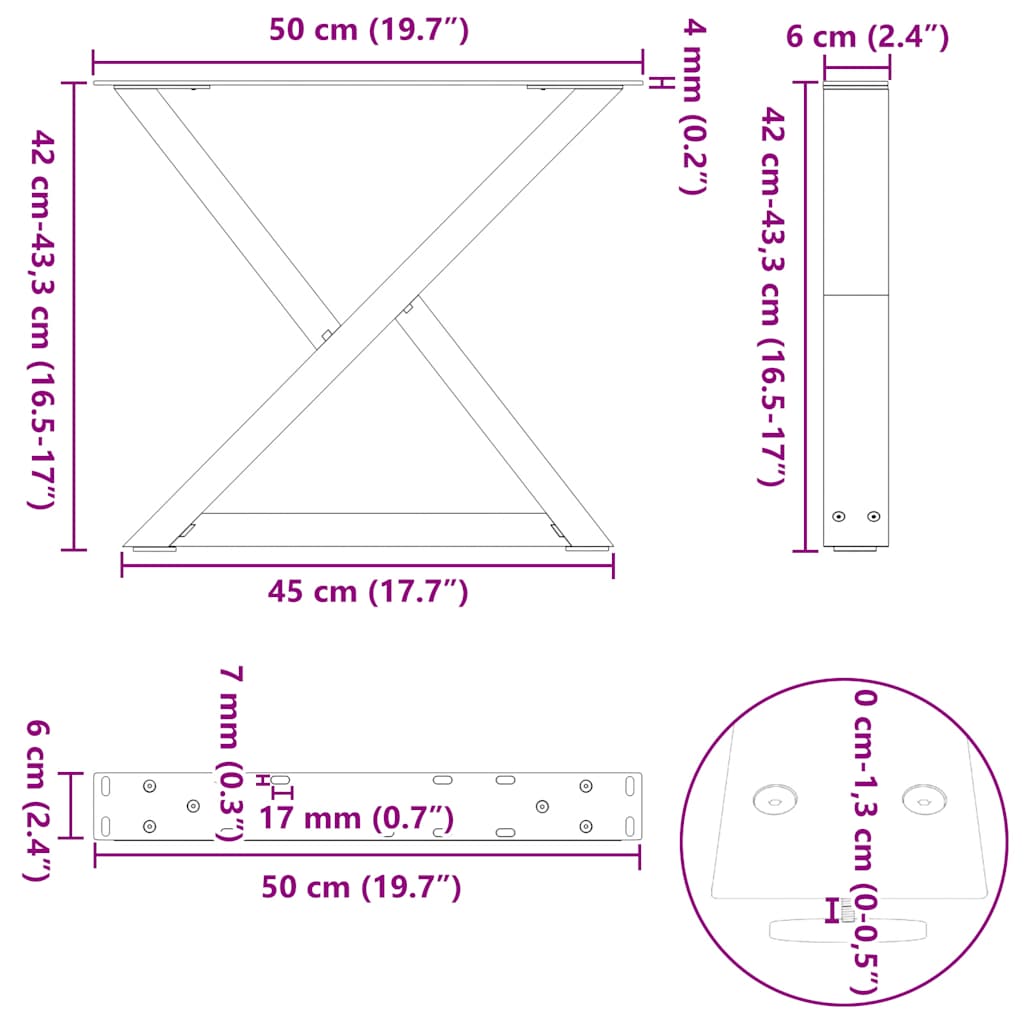 Coffee Table Legs 2 pcs Anthracite 50x(42-43,3) cm Steel