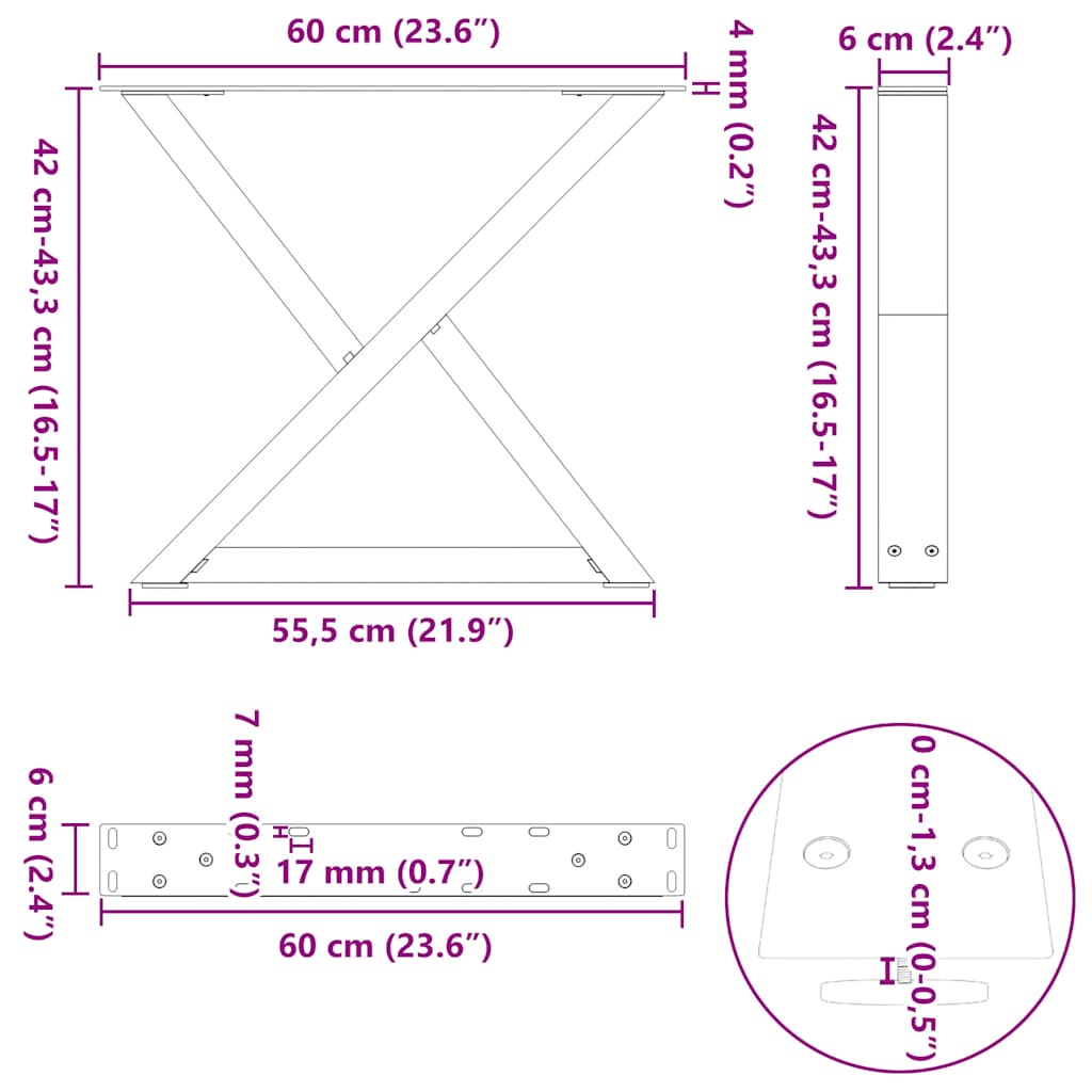 Coffee Table Legs 2 pcs White 60x(42-43,3) cm Steel