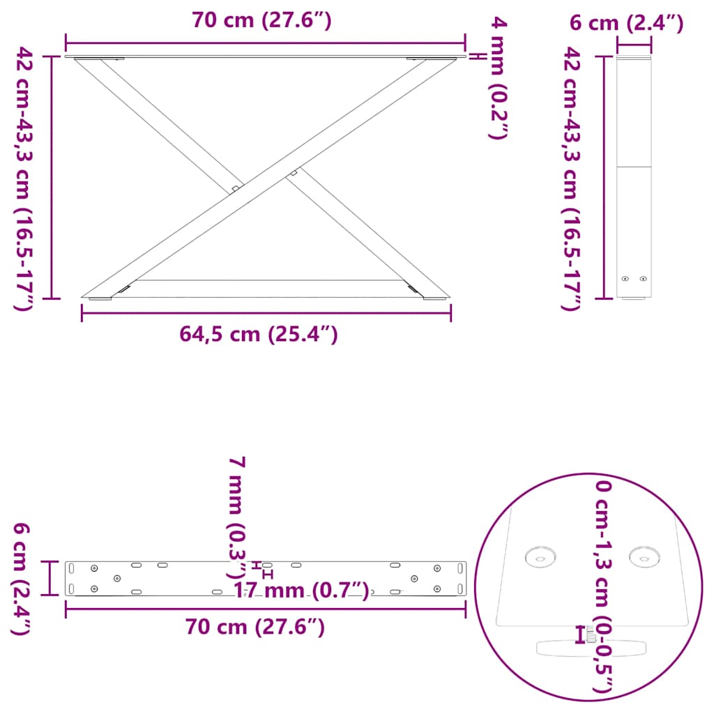 Coffee Table Legs 2 pcs White 70x(42-43,3) cm Steel