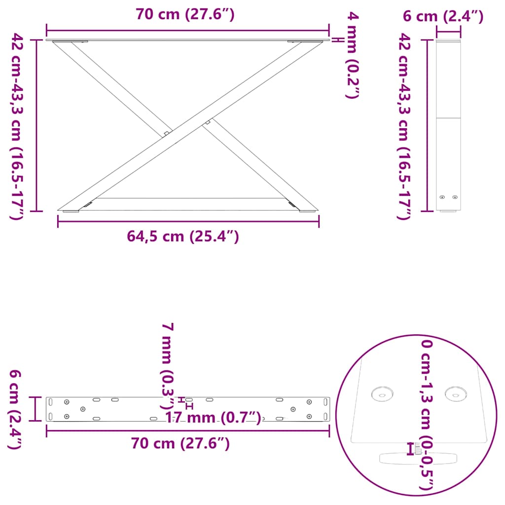 Coffee Table Legs 2 pcs Natural Steel 70x(42-43,3) cm Steel