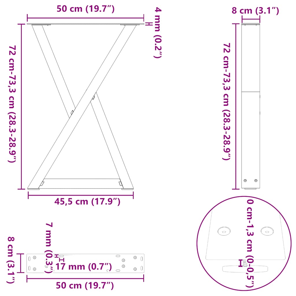 Dining Table Legs 2 pcs Black 50x(72-73,3) cm Steel