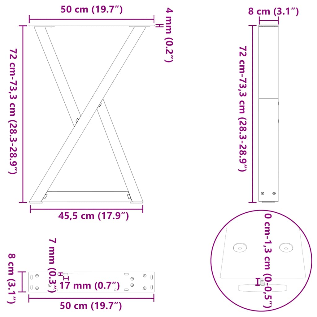 Dining Table Legs 2 pcs White 50x(72-73,3) cm Steel