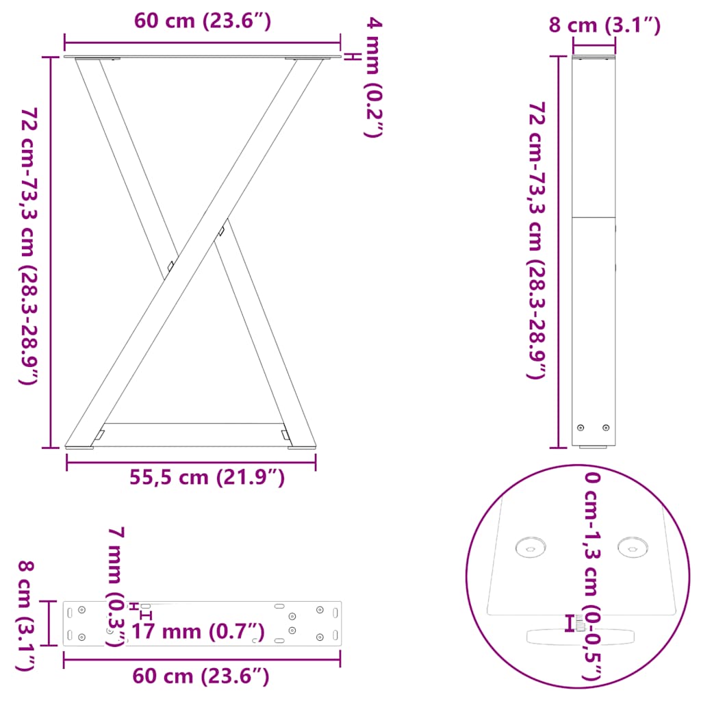 Dining Table Legs 2 pcs Black 60x(72-73,3) cm Steel