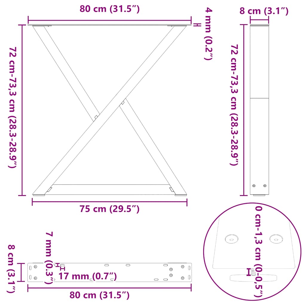Dining Table Legs 2 pcs Black 80x(72-73,3) cm Steel
