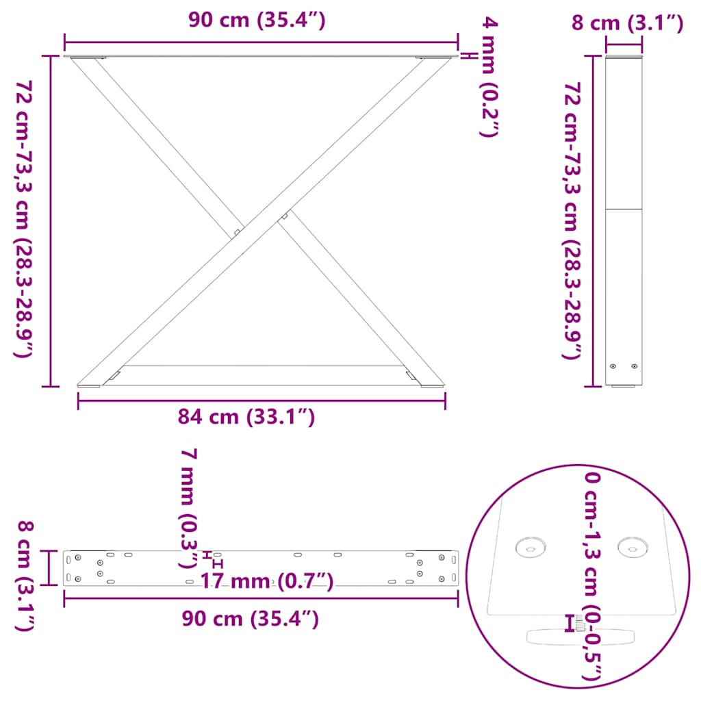 Dining Table Legs 2 pcs White 90x(72-73,3) cm Steel