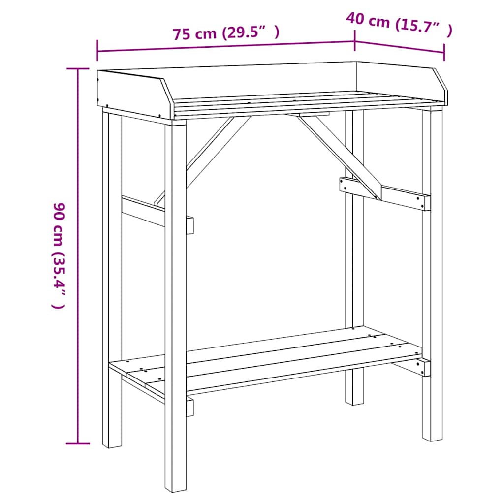 Potting Table with Shelf Brown 75 x 40 x 90 cm Solid Pine Wood