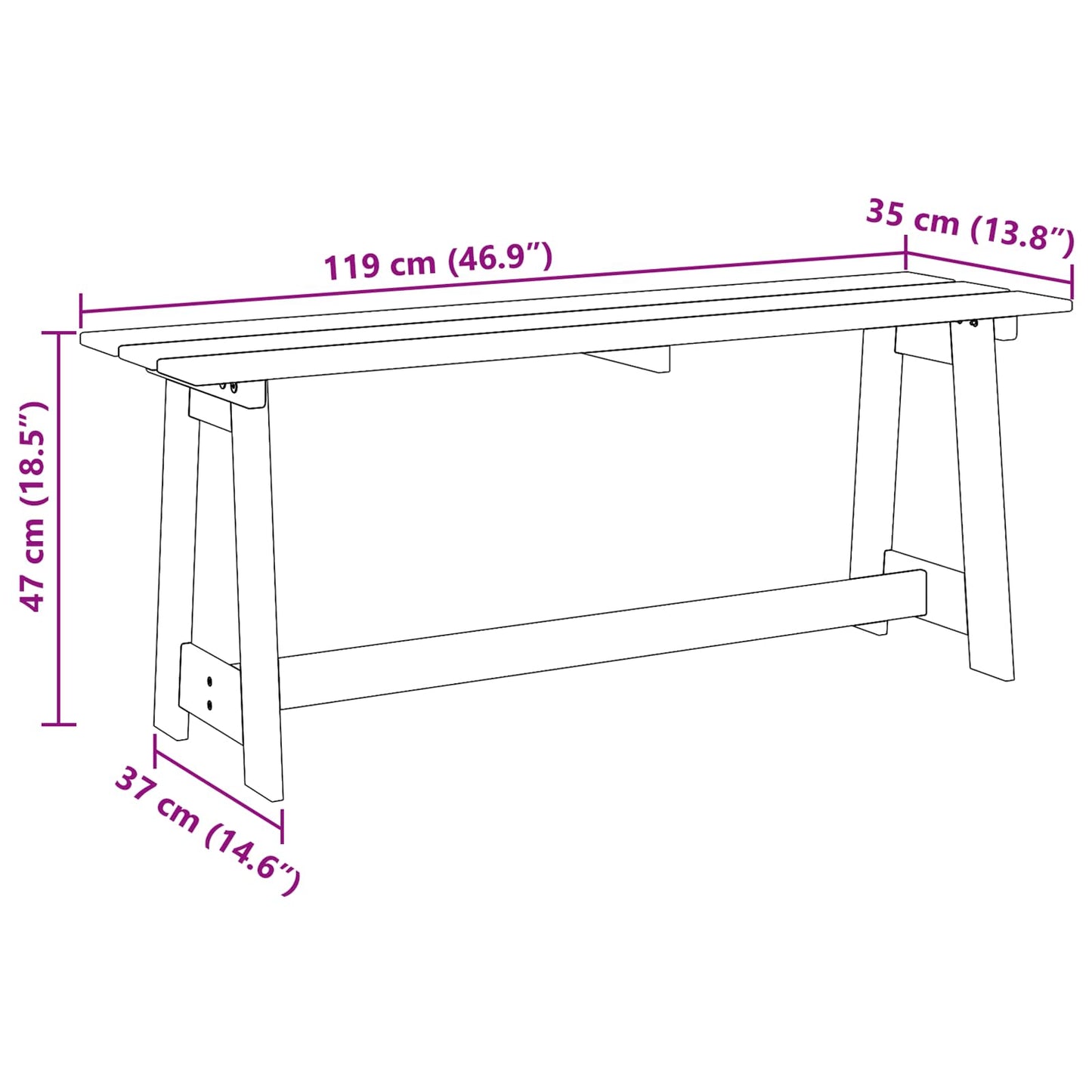 Outdoor Bench Natural 119 x 37 x 47 cm Solid Pine Wood