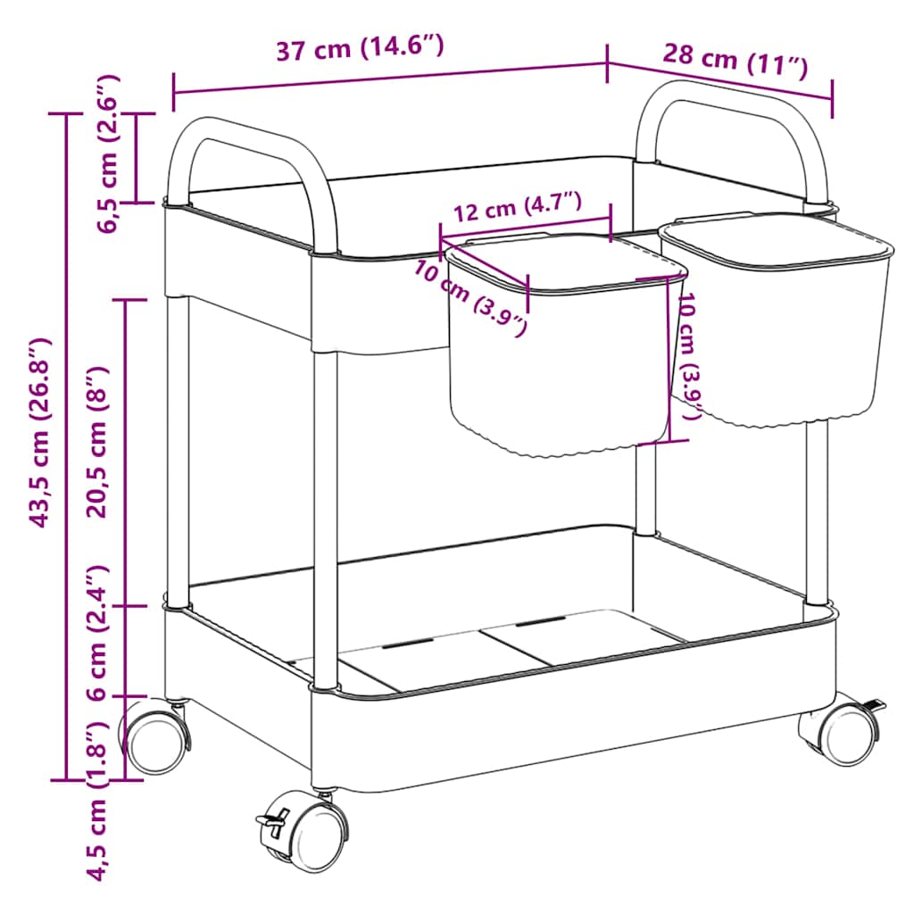 Storage Trolley 2-Tier Transparent 37x28x43,5 cm Acrylic