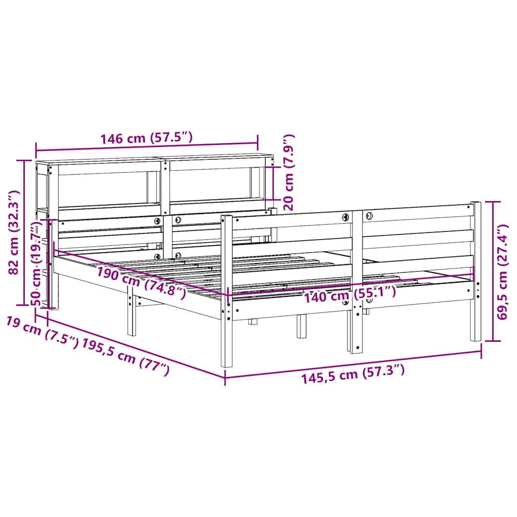 Bed Frame with Headboard without Mattress 140x190 cm
