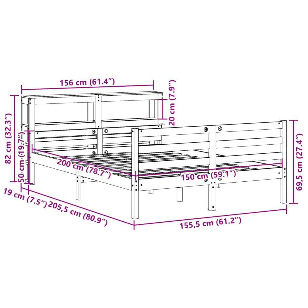 Bed Frame with Headboard without Mattress White 150x200 cm King Size