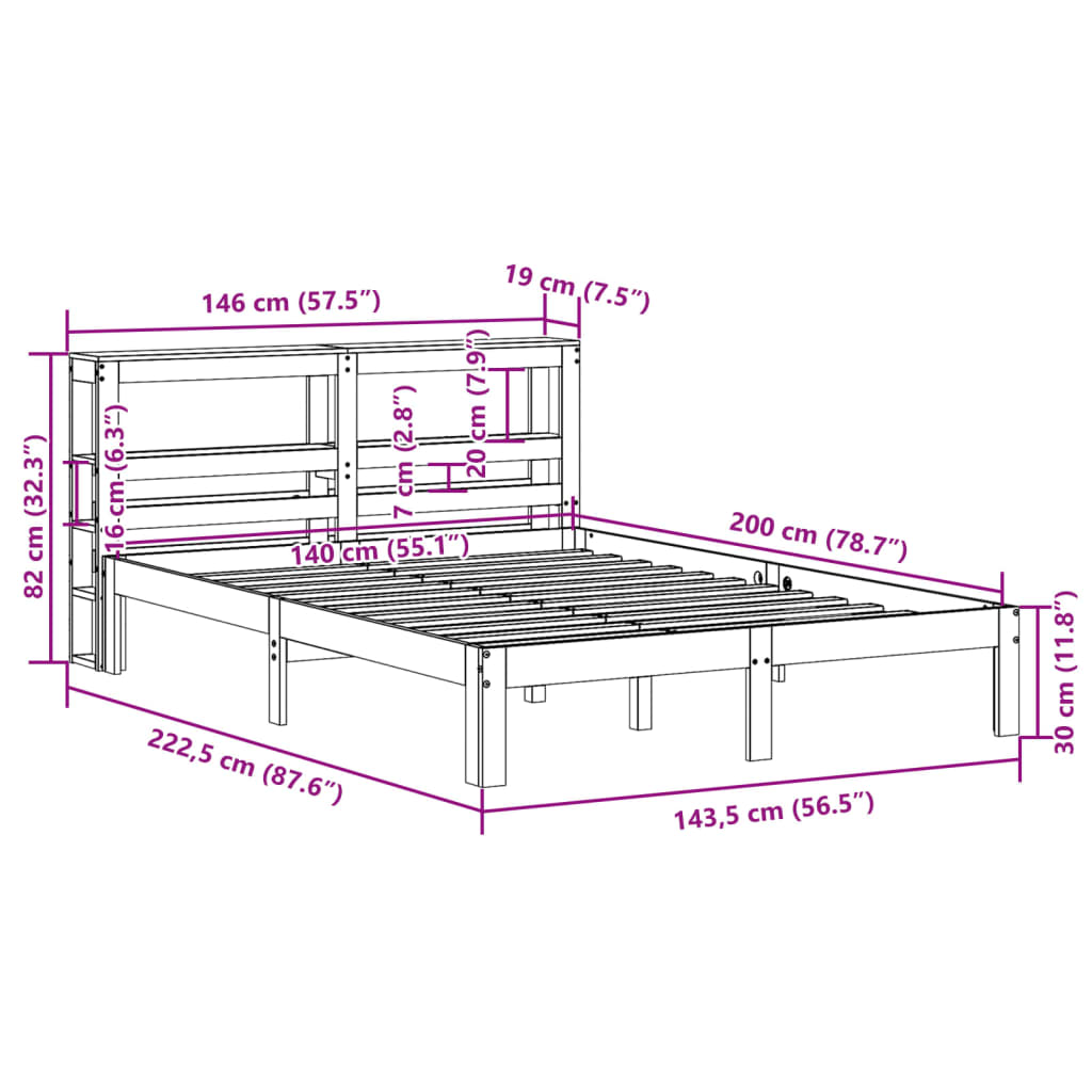 Bed Frame with Headboard without Mattress White 140x200 cm