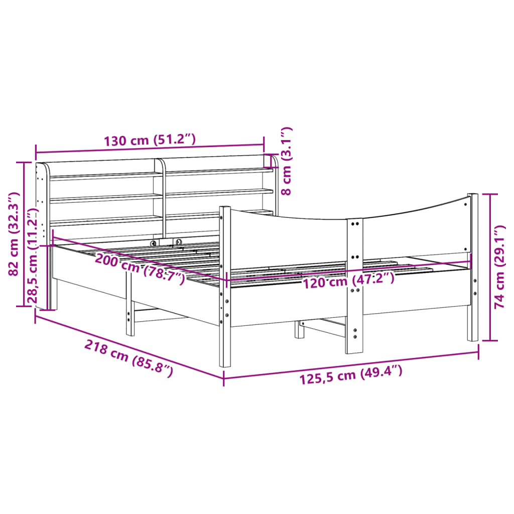Bed Frame with Headboard White 120x200 cm Solid Wood Pine