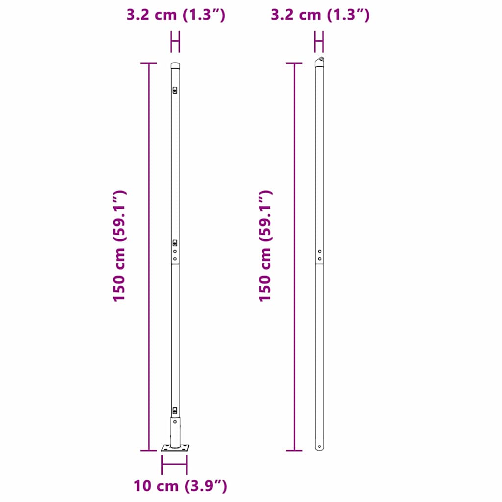 Fence Post with Concrete Base 52 pcs Grey Powder-Coated Steel