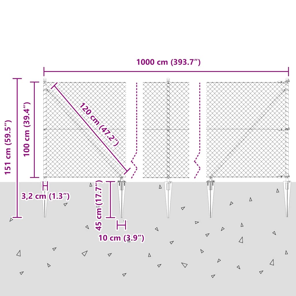 Welded Wire Fence with Spikes 10 x 1 m (W x H)