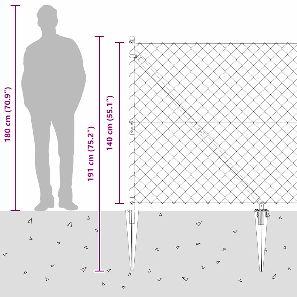 Outdoor Chainlink Fence with Spikes 10 x 1.4 m Galvanised Steel