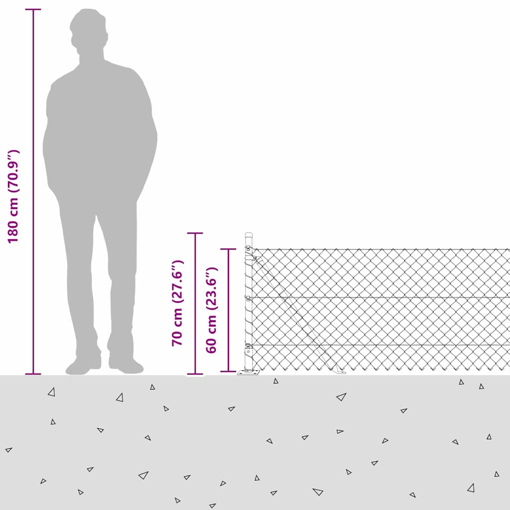 Outdoor Chainlink Fence with Concrete Base 10 x 0.6 m Green