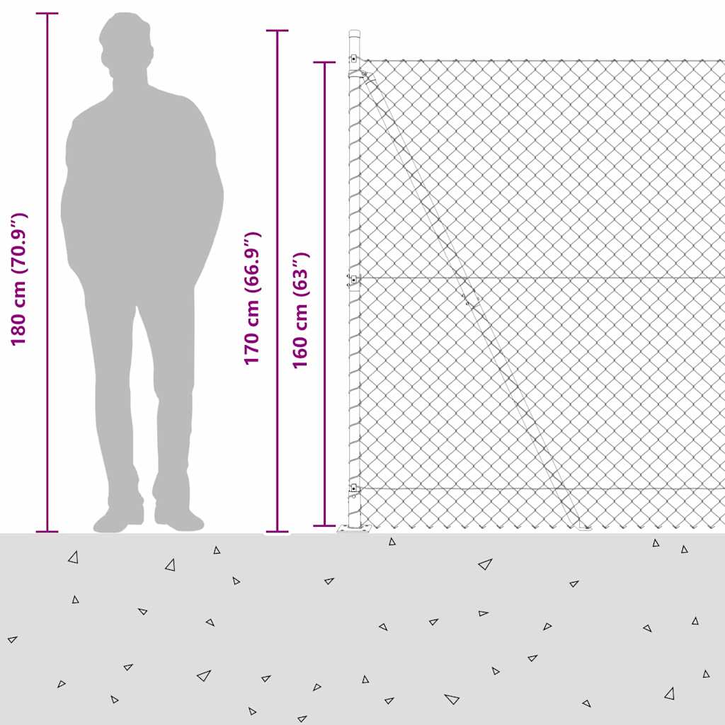 Outdoor Chainlink Fence with Concrete Base 10 x 1.6 m Green