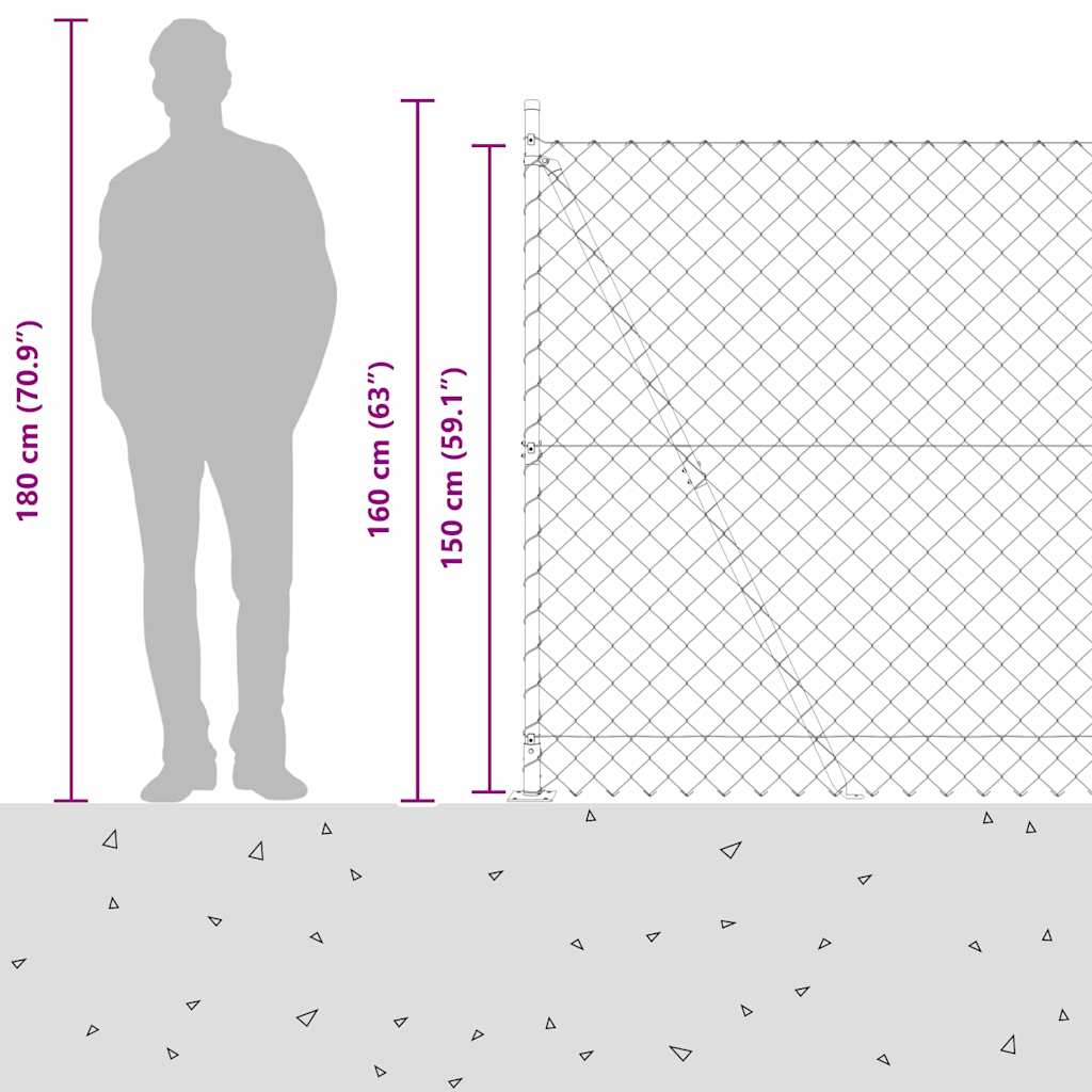 Outdoor Chainlink Fence with Concrete Base 10 x 1.5 m Green