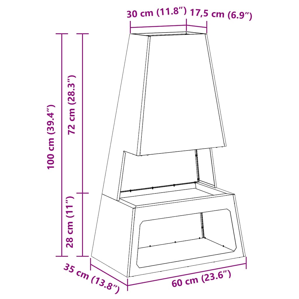 Fire Pit Black 60 x 35 x 100 cm Steel