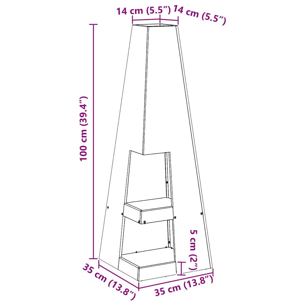 Fire Pit Black 35 x 35 x 100 cm Steel