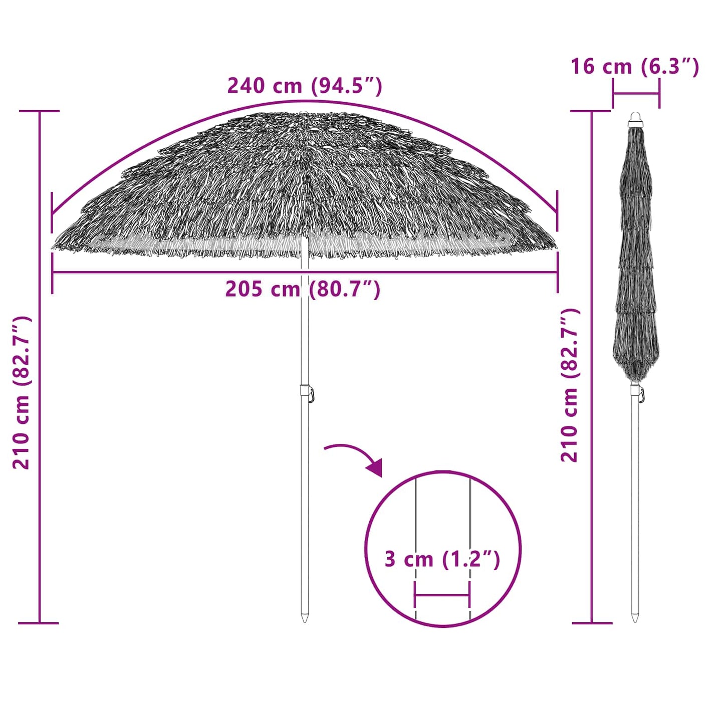 Beach Parasol Natural 205 x 205 x 210 cm Polyester and Steel