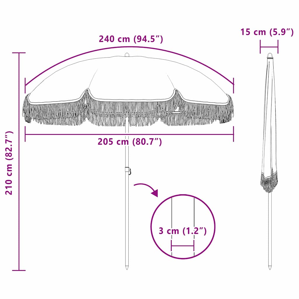 Beach Parasol Grey and White 205 x 205 x 210 cm