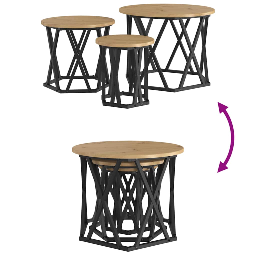 Nesting Side Table 3 pcs Artisan Oak Engineered Wood and Steel