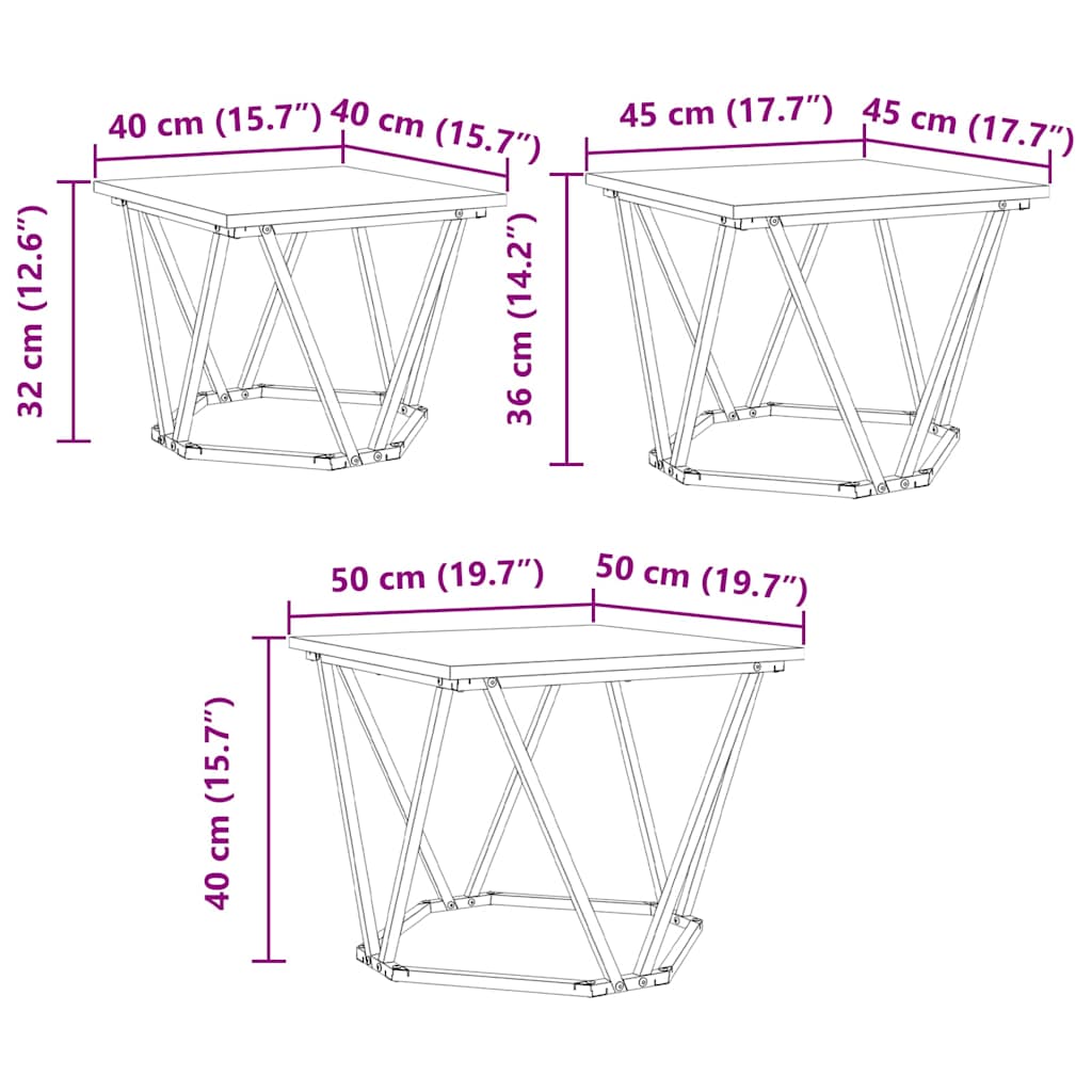 Coffee Table 3 pcs Artisan Oak 50 x 50 x 40 cm