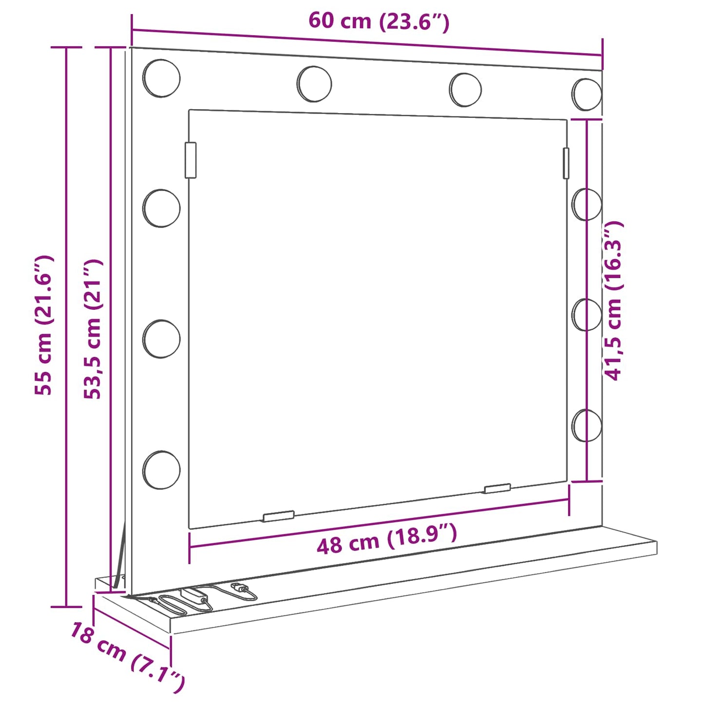 Vanity Mirror Grey Sonoma 60 x 55 x 18 cm Rectangular