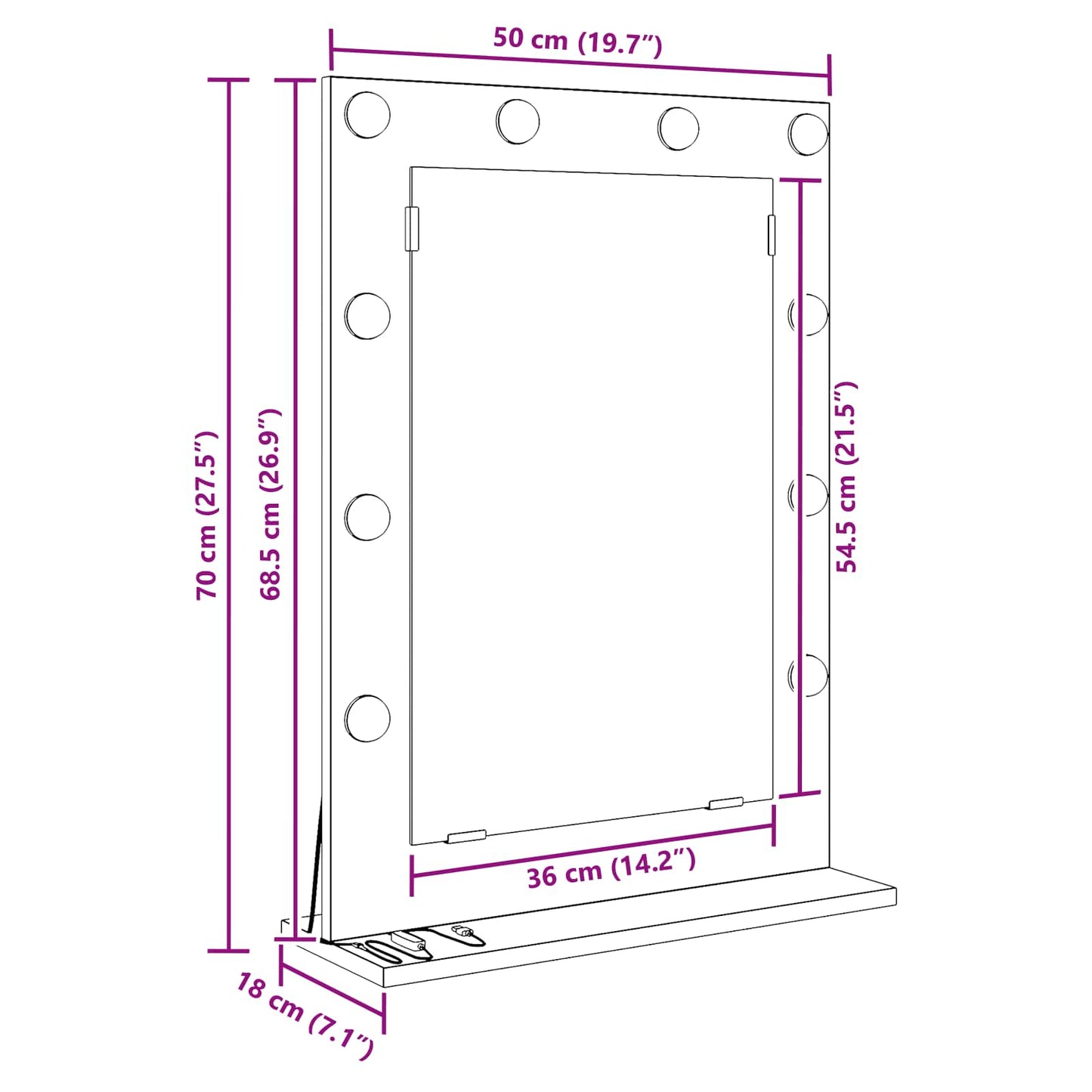 Vanity Mirror Concrete Grey 70 x 50 x 18 cm Rectangular