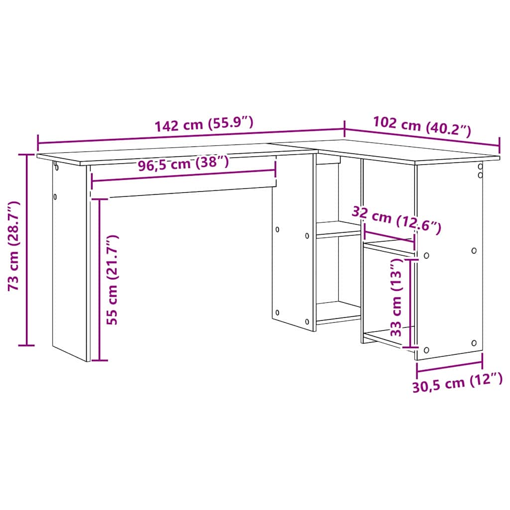 vidaXL Desk with Shelf Smoked oak 142 x 102 x 73 cm Engineered wood