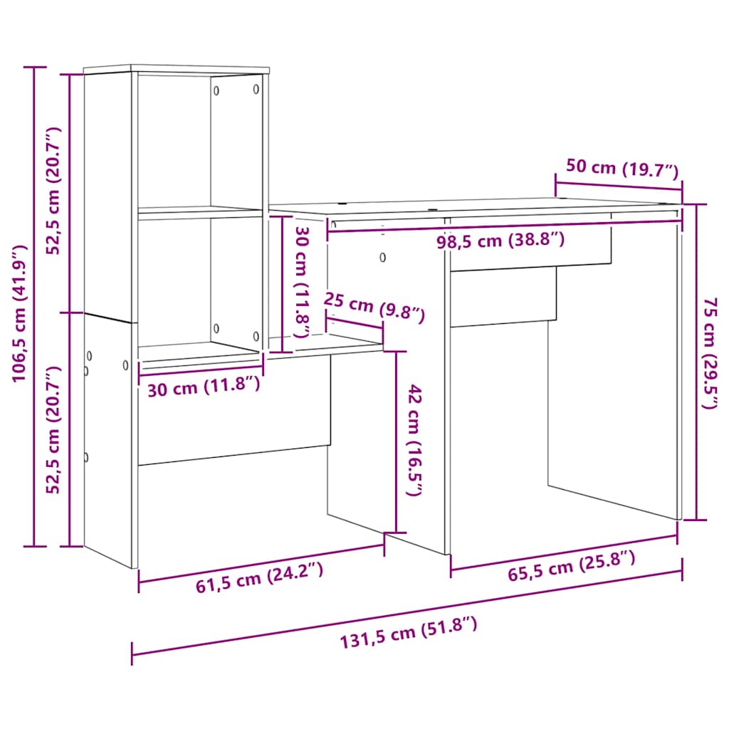 Desk White Engineered Wood 131.5 x 50 x 106.5 cm