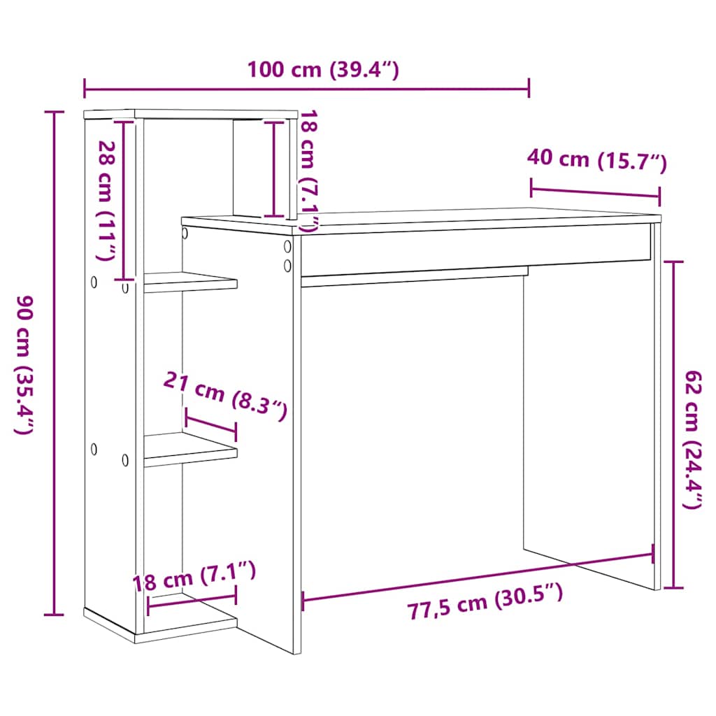 Desk White Engineered Wood 100 x 40 x 90 cm