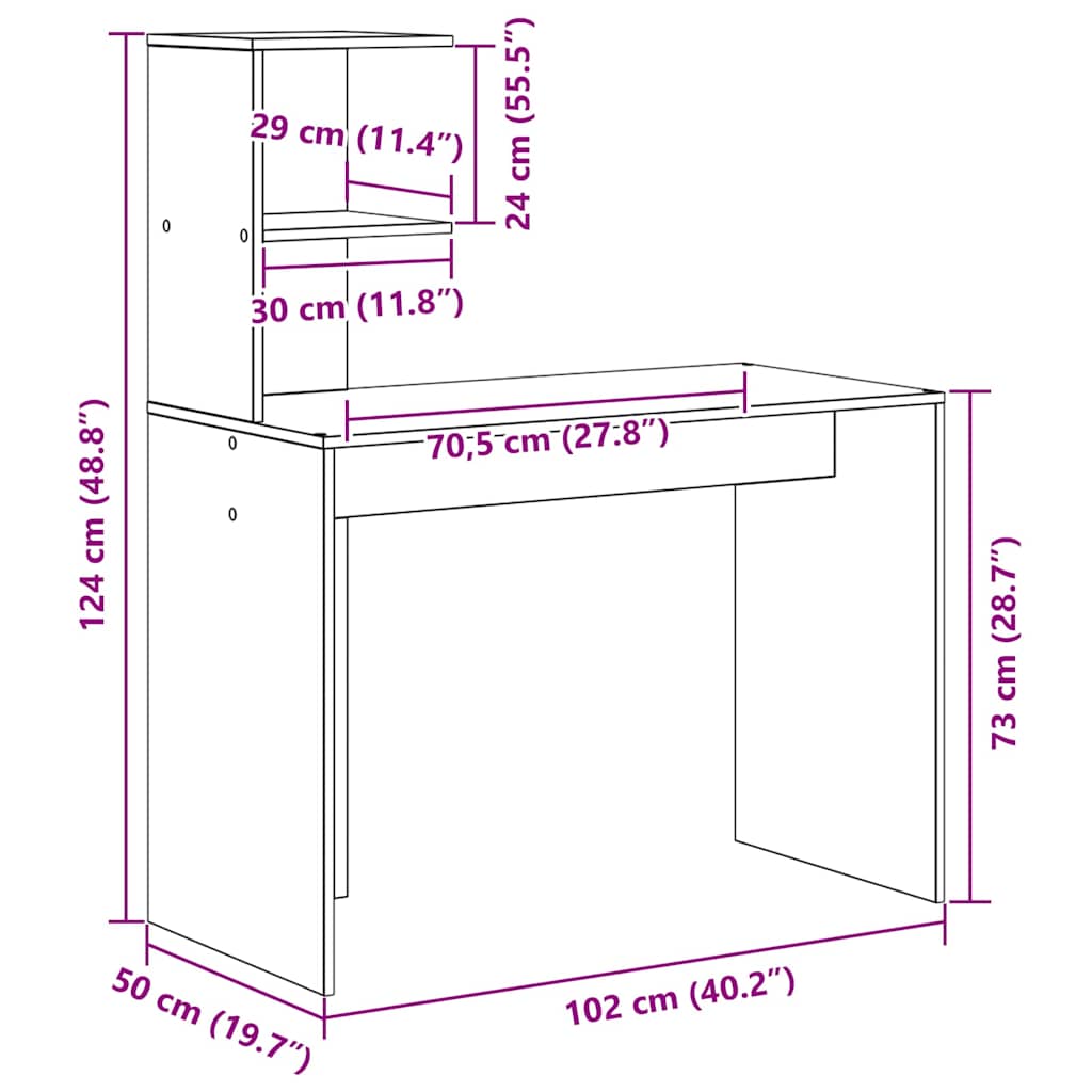Desk Concrete Grey 102 x 50 x 124 cm Engineered Wood