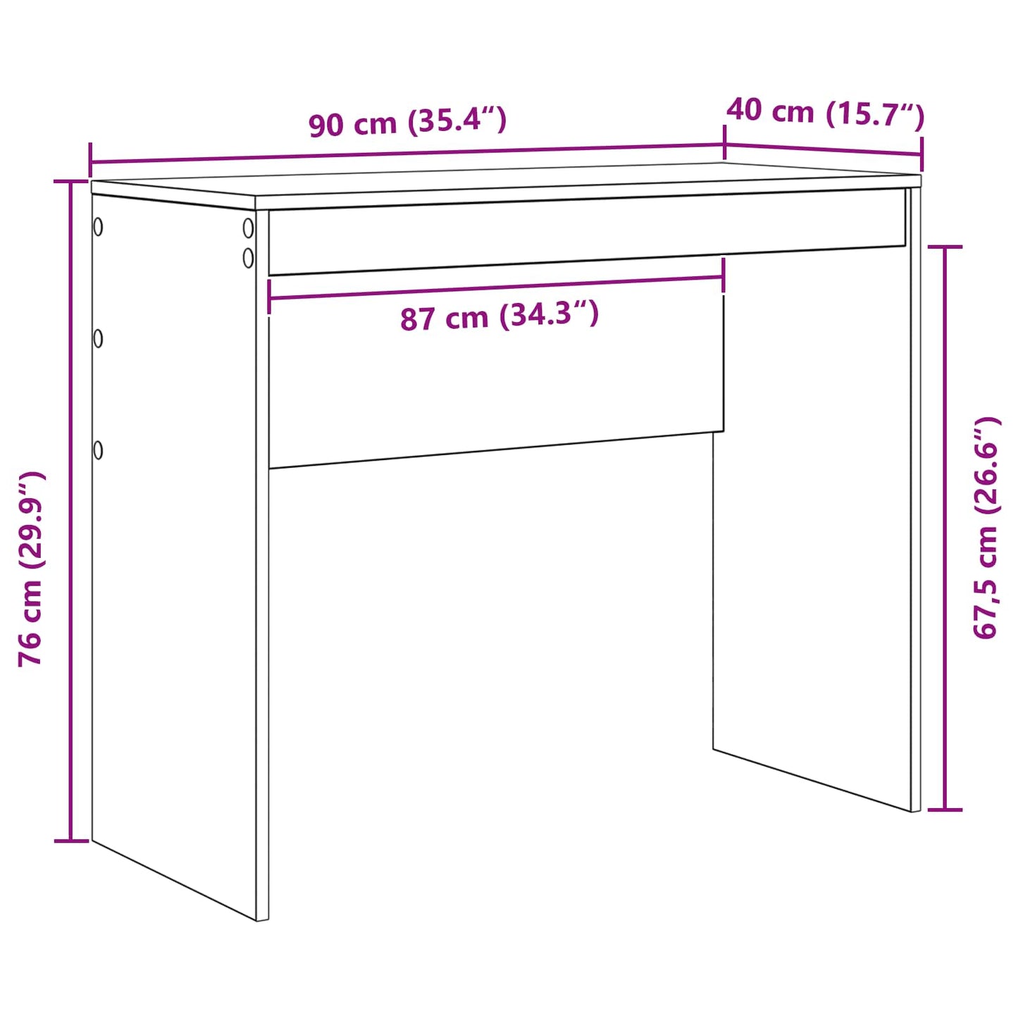 Desk White 90 x 40 x 76 cm