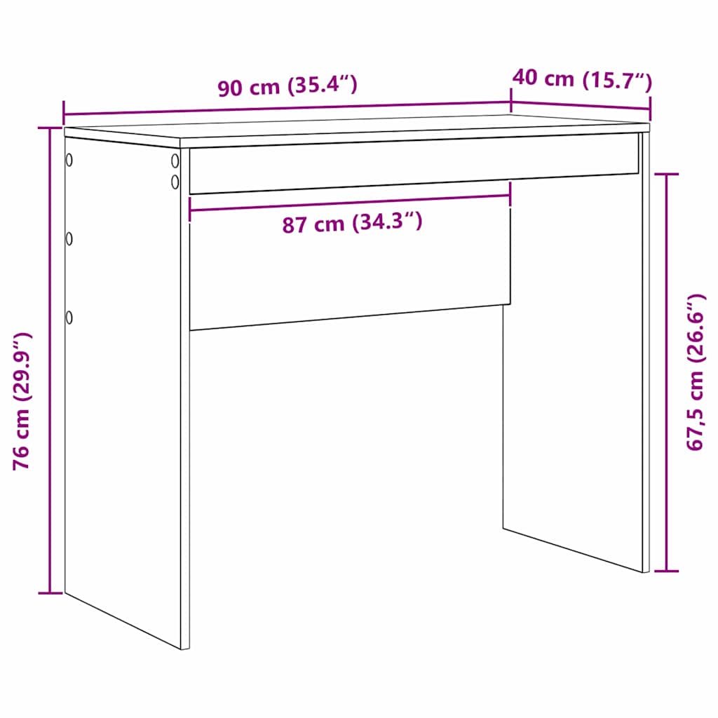 vidaXL Desk Artisan oak 90 x 40 x 76 cm Engineered wood