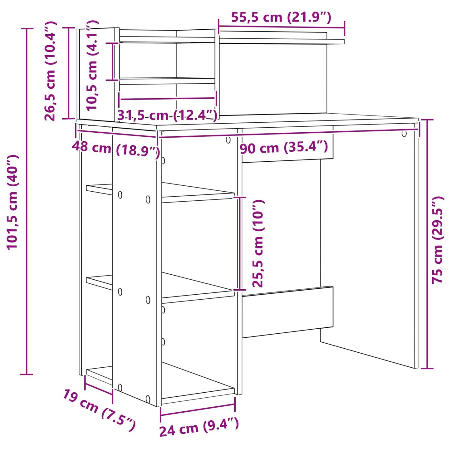 Desk White Engineered Wood 90 x 48 x 101.5 cm