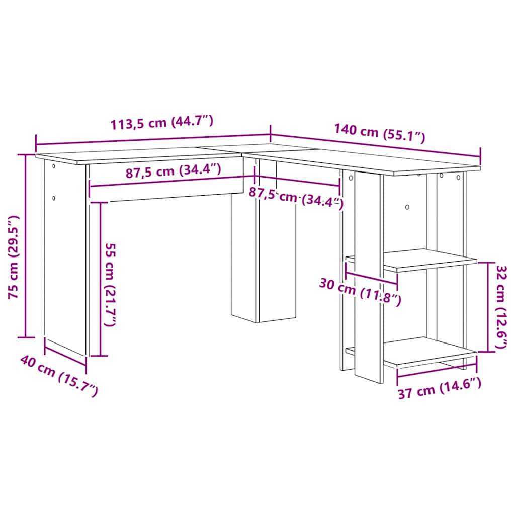 Corner Desk Sonoma Oak Engineered Wood 140 x 113.5 x 75 cm