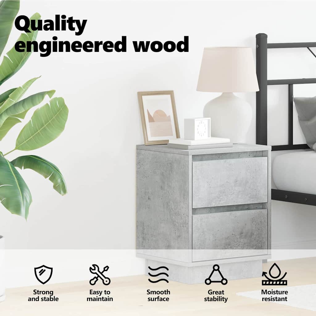 Bedside Cabinet Concrete Grey 39 x 34.5 x 50 cm Engineered wood