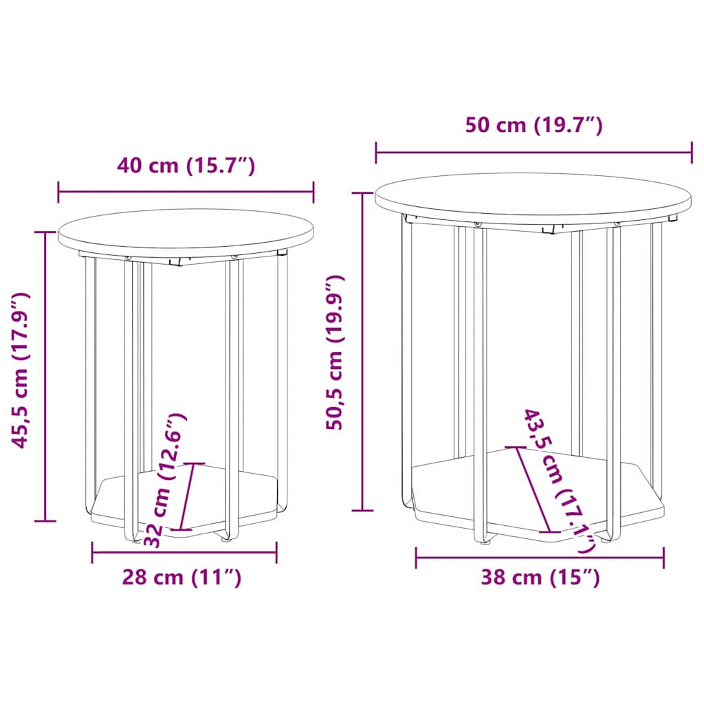 Side Table Set with Shelf 2 pcs Grey