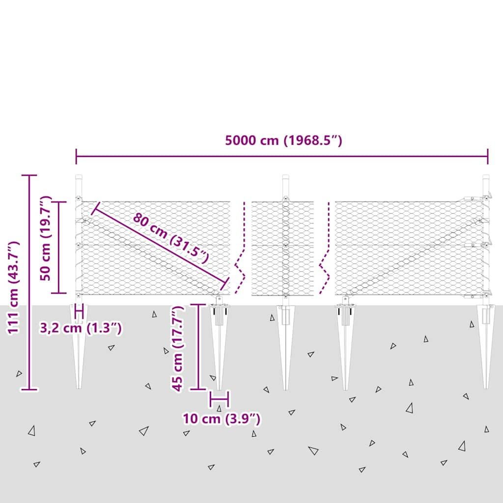 Welded Wire Fence with Spikes 50 x 0.5 m (W x H)