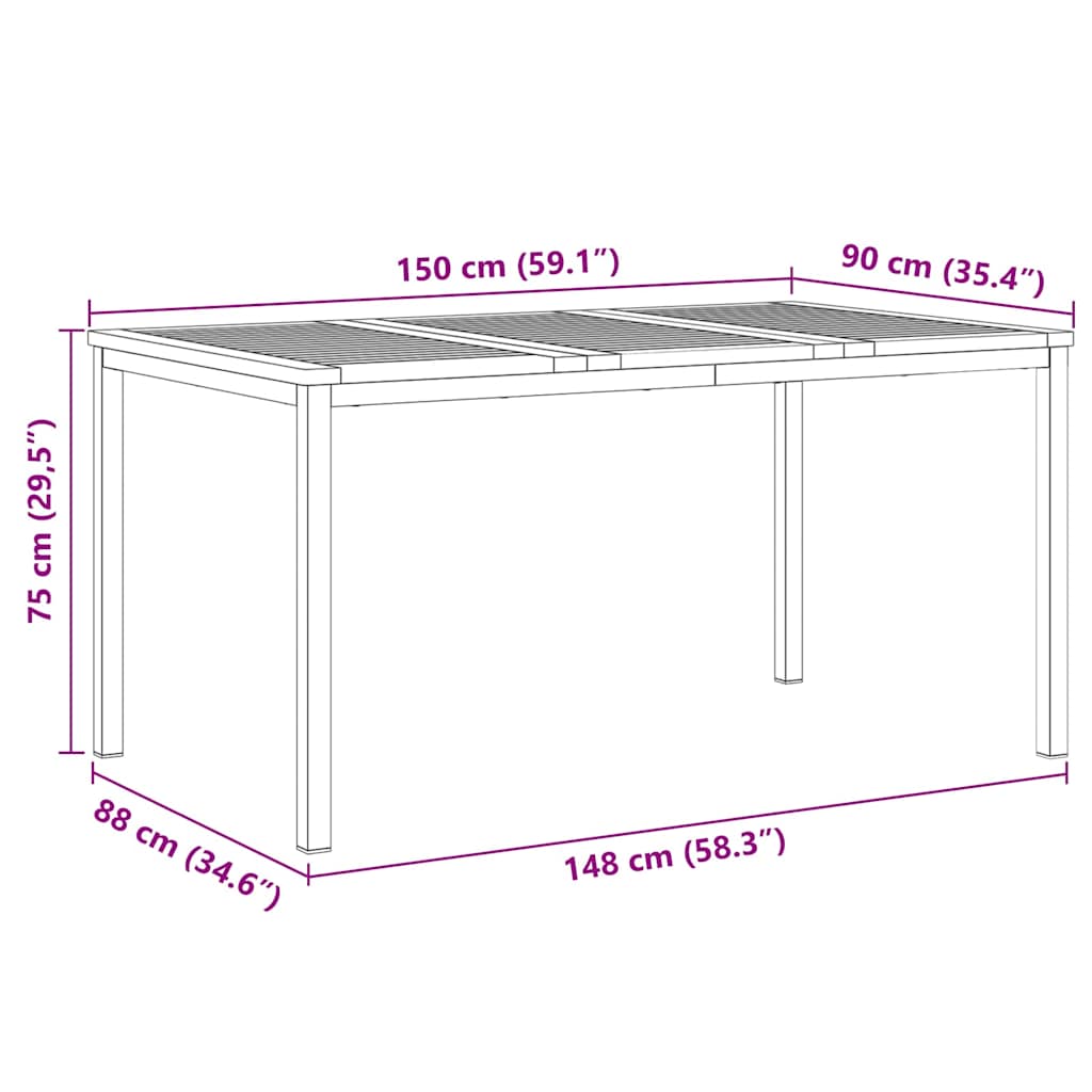 Dining Table 150x90x75 cm Solid Teak Wood and Stainless Steel