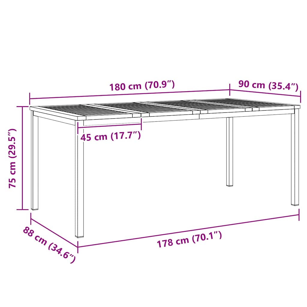 Dining Table 180x90x75 cm Solid Teak Wood and Stainless Steel
