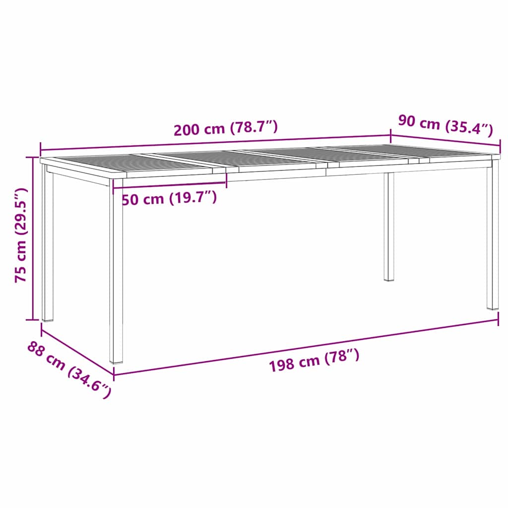 Dining Table 200x90x75 cm Solid Acacia Wood and Stainless Steel