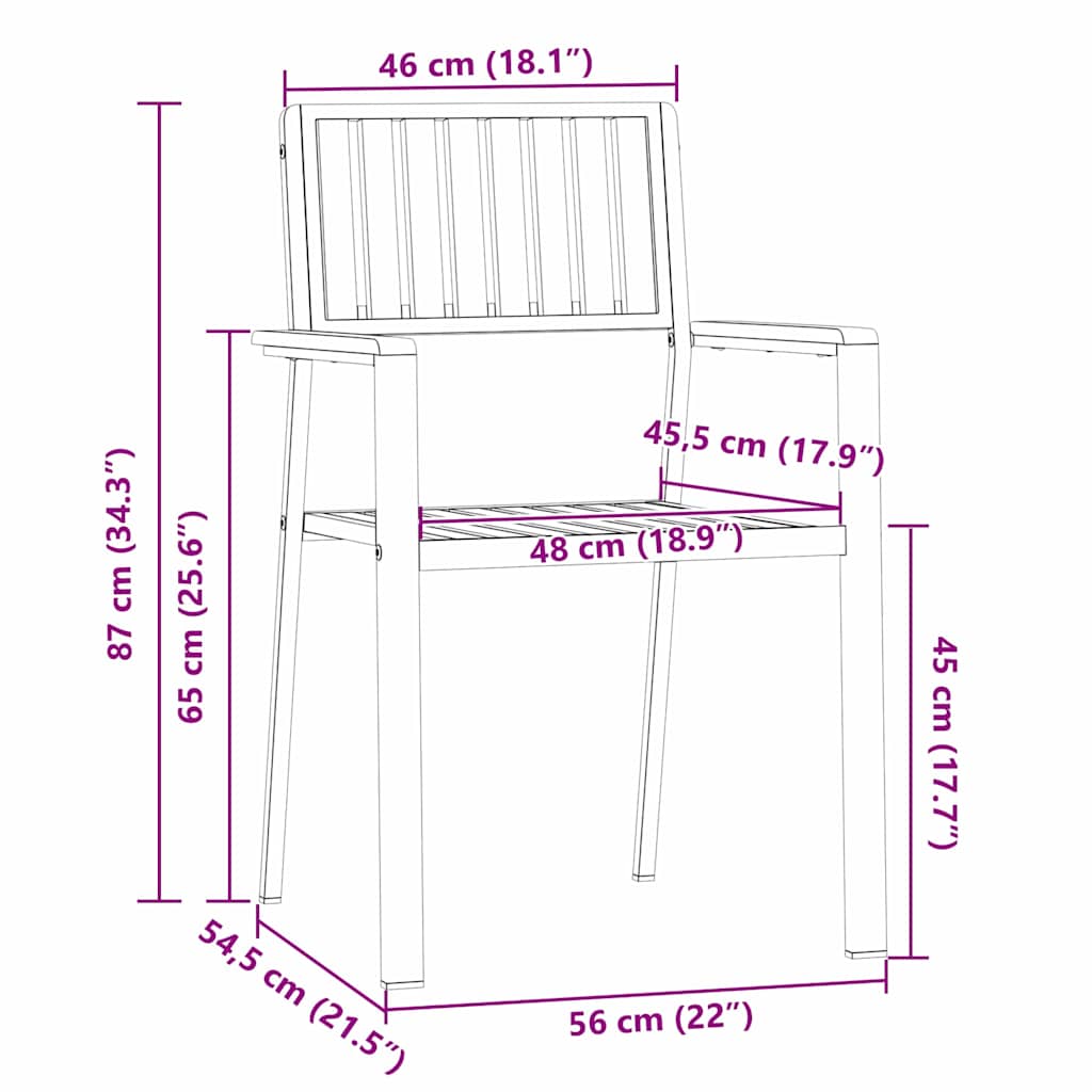 Garden Chair 2 pcs Brown 56 x 54.5 x 87 cm Solid Acacia Wood