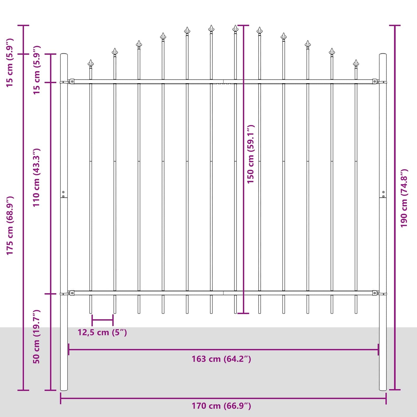 Garden Fence Woerden Grey 170 x 190 cm Powder-Coated Steel