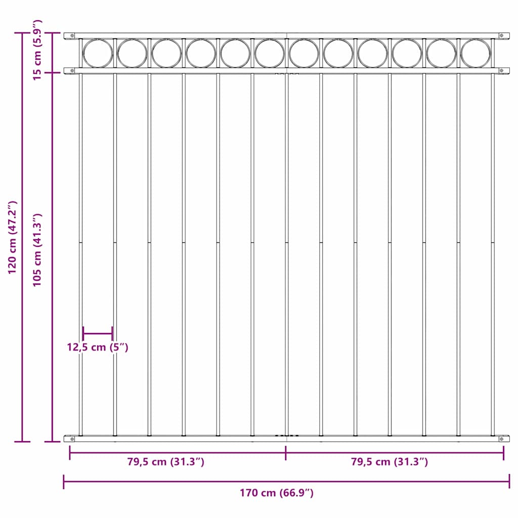 Fence Element ASSEN Grey 170 x 120 cm Steel